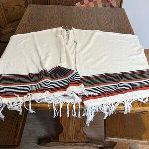 Cream Poncho with Multicolor Stripes